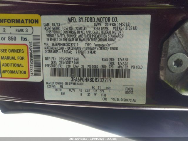 Photo 8 VIN: 3FA6P0HR8DR232219 - FORD FUSION 