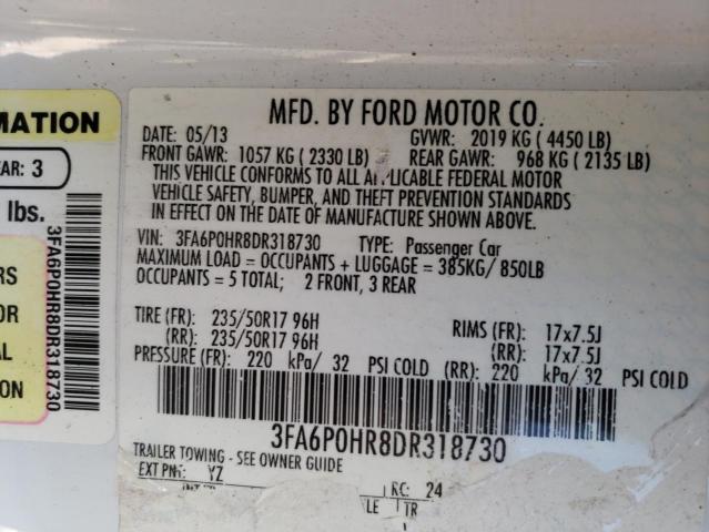 Photo 11 VIN: 3FA6P0HR8DR318730 - FORD FUSION SE 