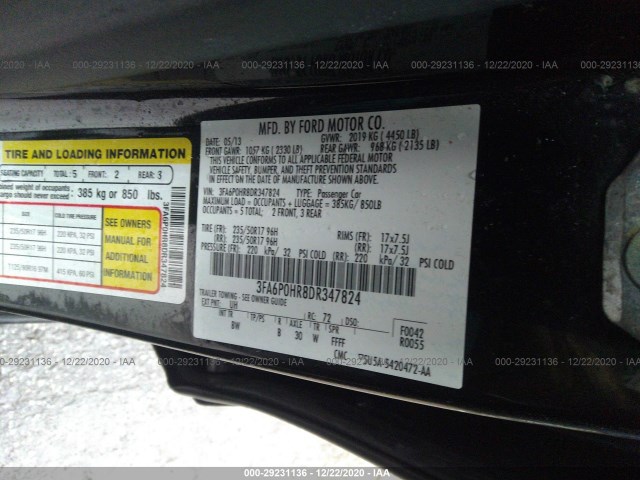 Photo 8 VIN: 3FA6P0HR8DR347824 - FORD FUSION 