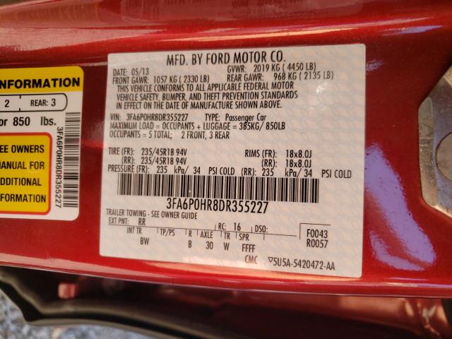 Photo 9 VIN: 3FA6P0HR8DR355227 - FORD FUSION 