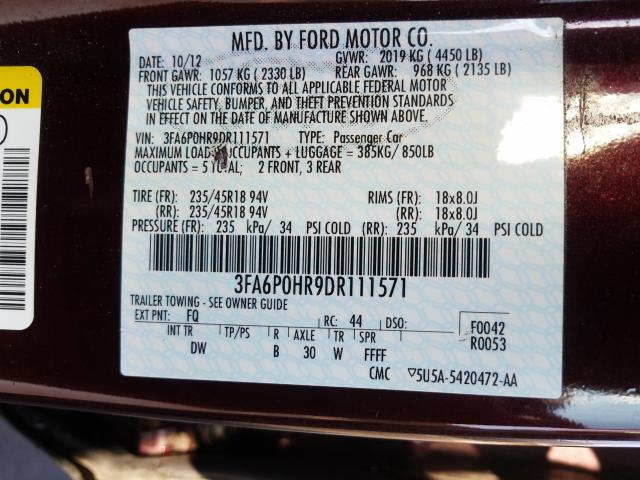 Photo 9 VIN: 3FA6P0HR9DR111571 - FORD FUSION 