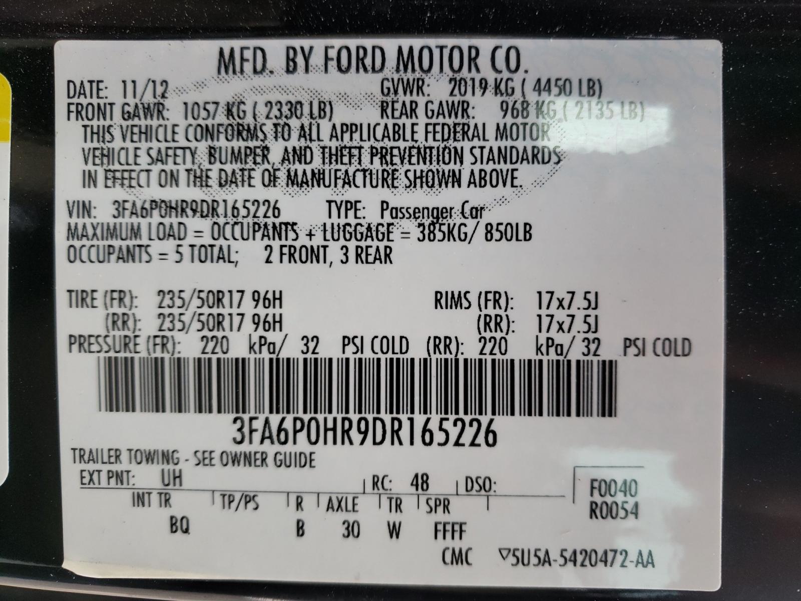 Photo 9 VIN: 3FA6P0HR9DR165226 - FORD FUSION SE 