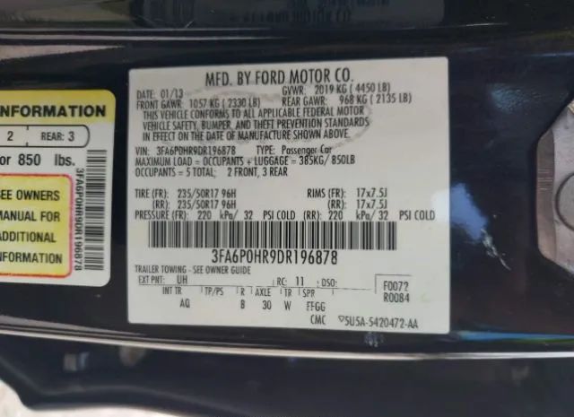 Photo 8 VIN: 3FA6P0HR9DR196878 - FORD FUSION 