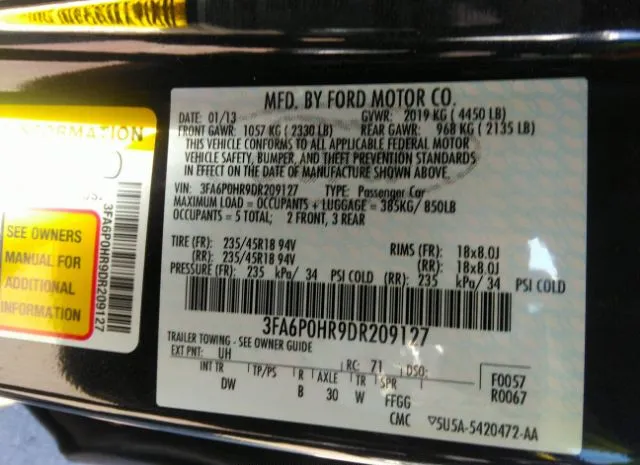 Photo 8 VIN: 3FA6P0HR9DR209127 - FORD FUSION 