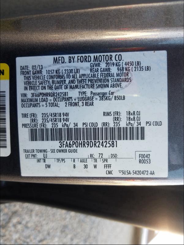 Photo 9 VIN: 3FA6P0HR9DR242581 - FORD FUSION SE 