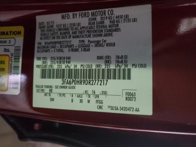 Photo 9 VIN: 3FA6P0HR9DR277217 - FORD FUSION SE 