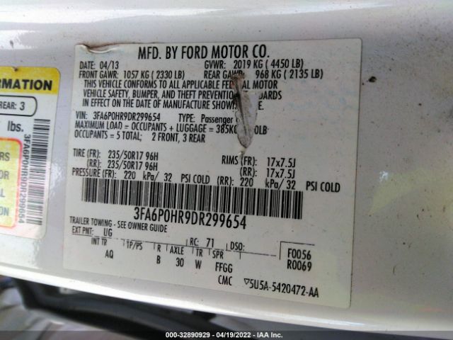 Photo 8 VIN: 3FA6P0HR9DR299654 - FORD FUSION 