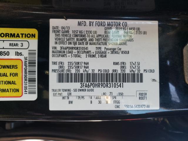 Photo 9 VIN: 3FA6P0HR9DR310541 - FORD FUSION SE 