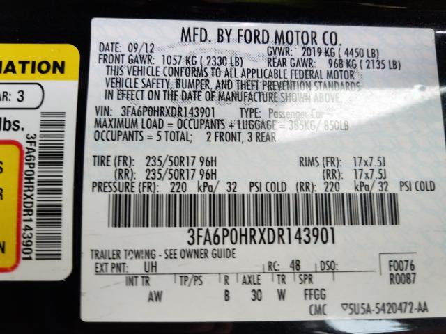 Photo 9 VIN: 3FA6P0HRXDR143901 - FORD FUSION SE 