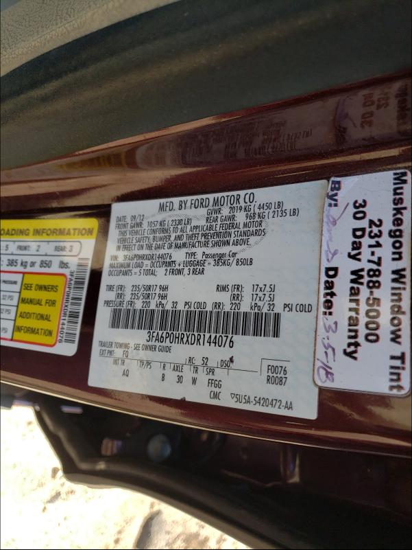 Photo 9 VIN: 3FA6P0HRXDR144076 - FORD FUSION SE 