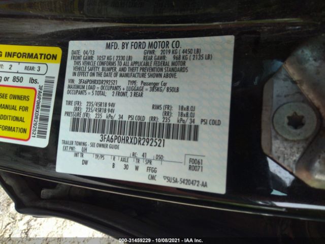 Photo 8 VIN: 3FA6P0HRXDR292521 - FORD FUSION 