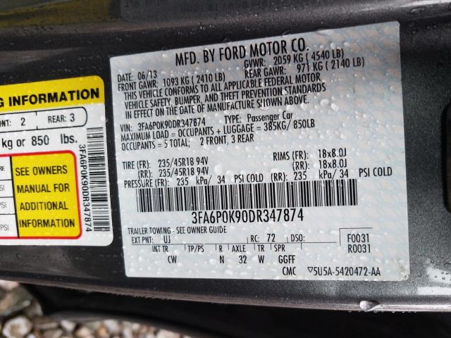 Photo 9 VIN: 3FA6P0K90DR347874 - FORD FUSION 