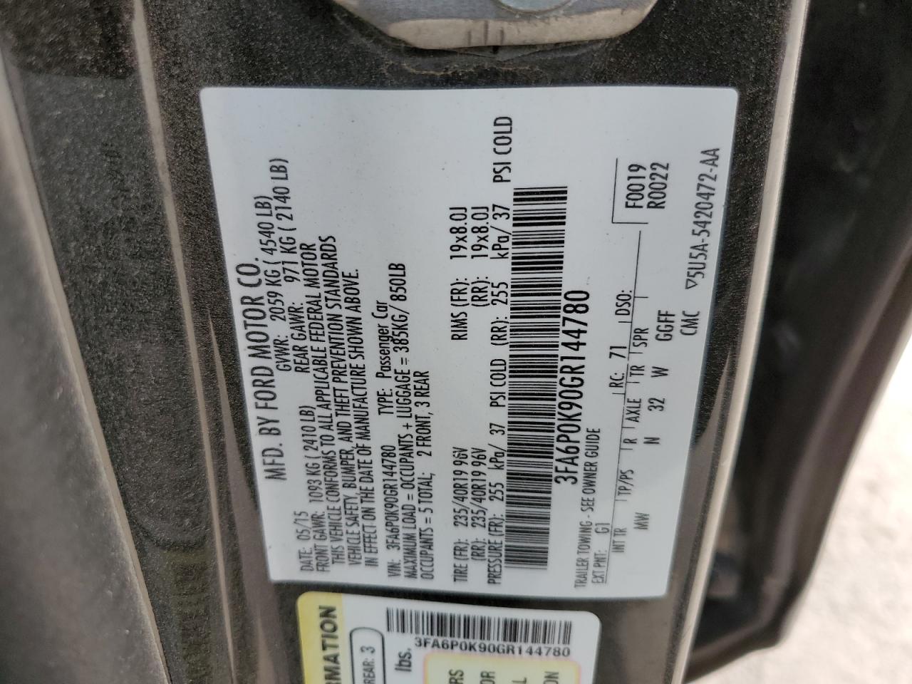 Photo 11 VIN: 3FA6P0K90GR144780 - FORD FUSION 