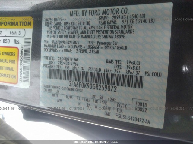 Photo 8 VIN: 3FA6P0K90GR259072 - FORD FUSION 