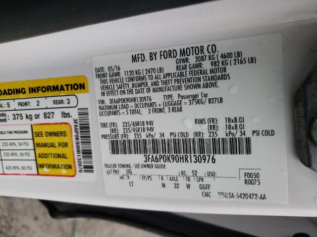 Photo 9 VIN: 3FA6P0K90HR130976 - FORD FUSION 