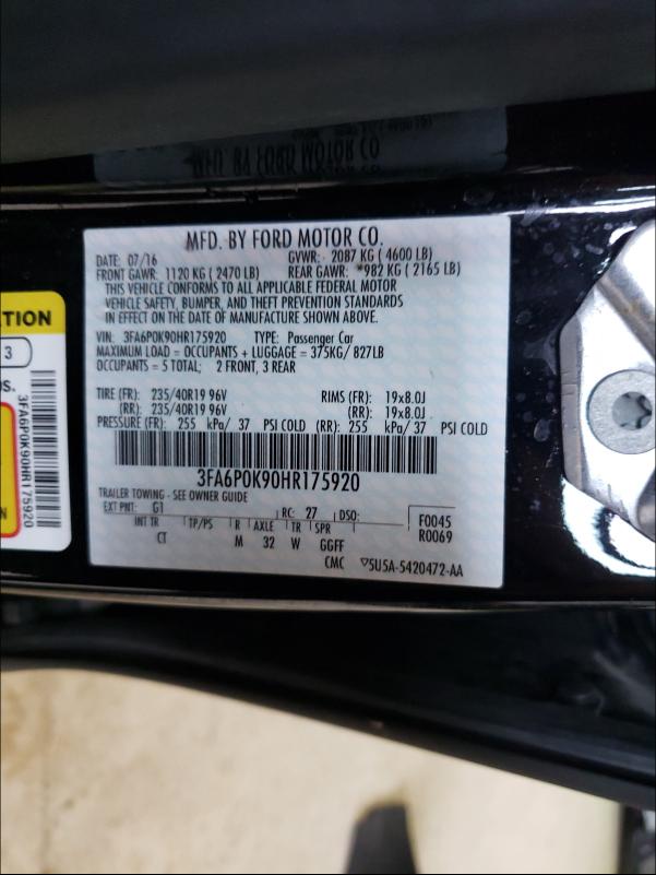 Photo 9 VIN: 3FA6P0K90HR175920 - FORD FUSION 