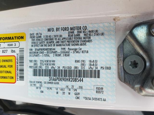 Photo 9 VIN: 3FA6P0K90HR208544 - FORD FUSION 