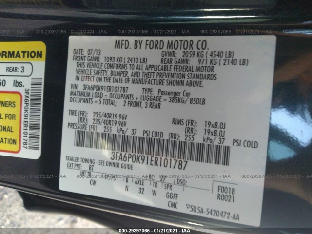 Photo 8 VIN: 3FA6P0K91ER101787 - FORD FUSION 