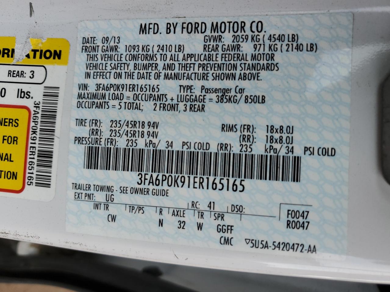 Photo 11 VIN: 3FA6P0K91ER165165 - FORD FUSION 