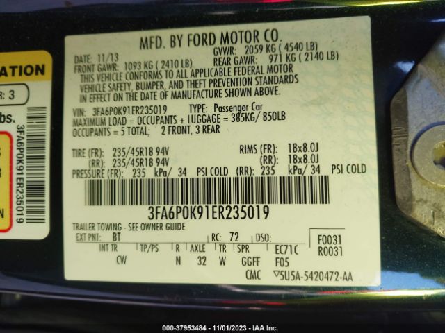 Photo 8 VIN: 3FA6P0K91ER235019 - FORD FUSION 