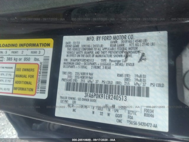 Photo 8 VIN: 3FA6P0K91ER240513 - FORD FUSION 