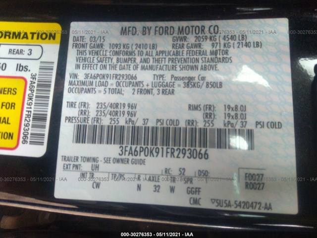 Photo 8 VIN: 3FA6P0K91FR293066 - FORD FUSION 