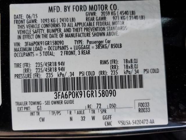 Photo 12 VIN: 3FA6P0K91GR158090 - FORD FUSION TIT 