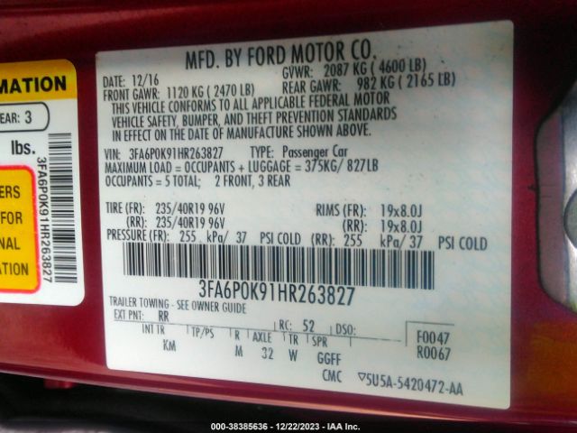 Photo 8 VIN: 3FA6P0K91HR263827 - FORD FUSION 