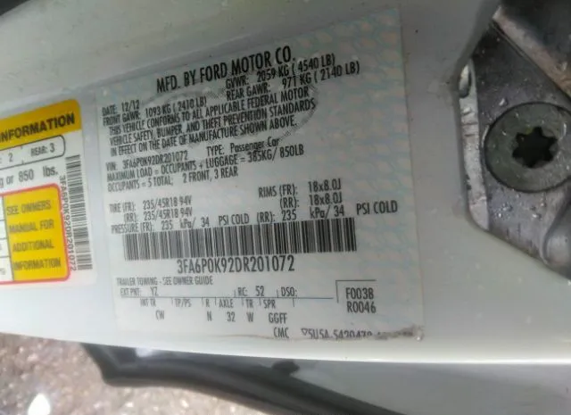 Photo 8 VIN: 3FA6P0K92DR201072 - FORD FUSION 