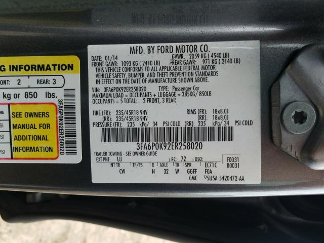 Photo 9 VIN: 3FA6P0K92ER258020 - FORD FUSION 