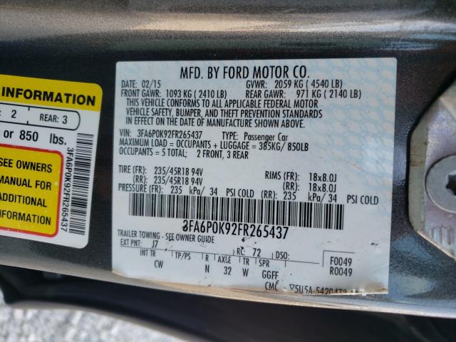 Photo 9 VIN: 3FA6P0K92FR265437 - FORD FUSION TIT 