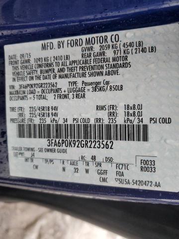 Photo 11 VIN: 3FA6P0K92GR223562 - FORD FUSION TIT 