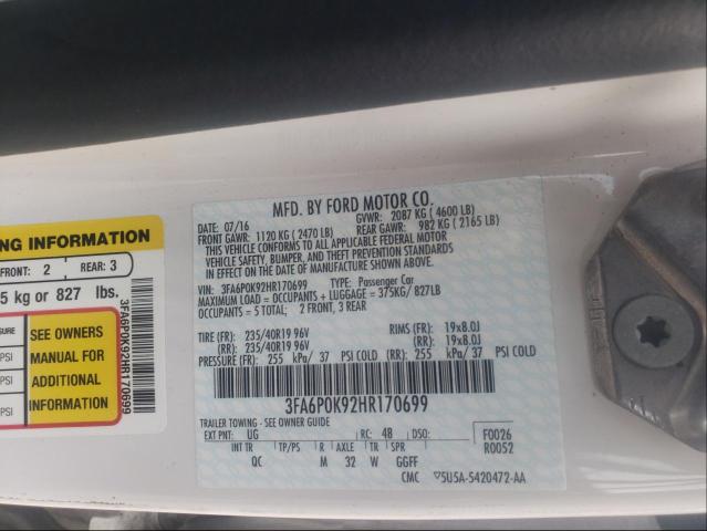 Photo 9 VIN: 3FA6P0K92HR170699 - FORD FUSION 