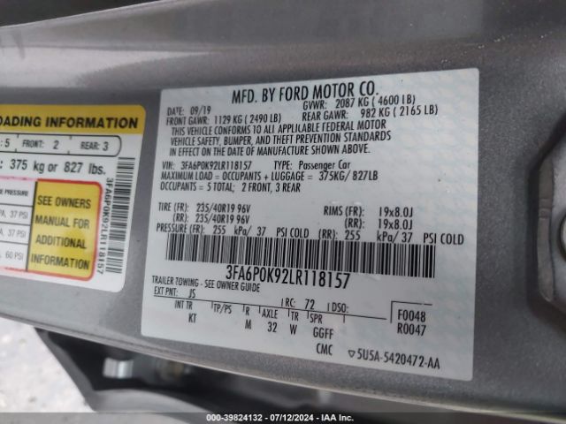 Photo 8 VIN: 3FA6P0K92LR118157 - FORD FUSION 