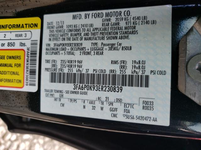 Photo 9 VIN: 3FA6P0K93ER230839 - FORD FUSION TIT 