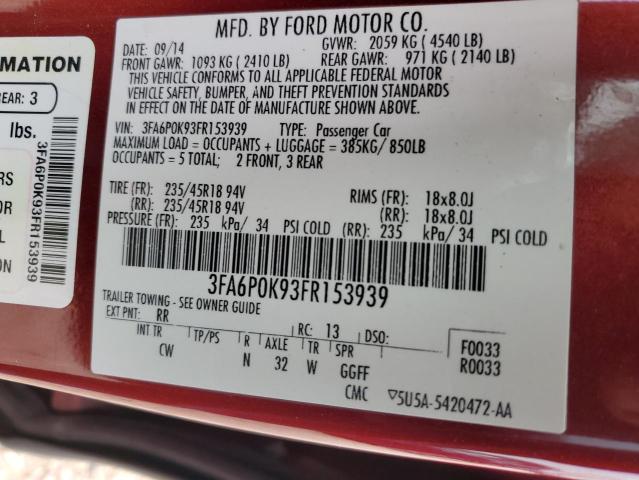 Photo 11 VIN: 3FA6P0K93FR153939 - FORD FUSION 