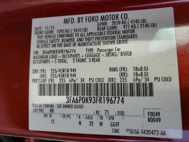 Photo 11 VIN: 3FA6P0K93FR196774 - FORD FUSION 