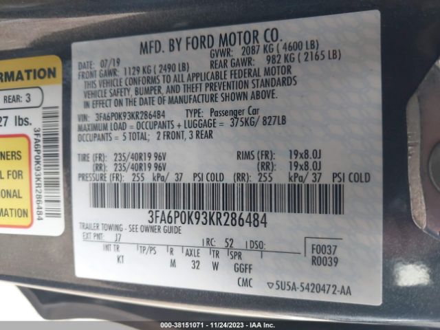 Photo 8 VIN: 3FA6P0K93KR286484 - FORD FUSION 