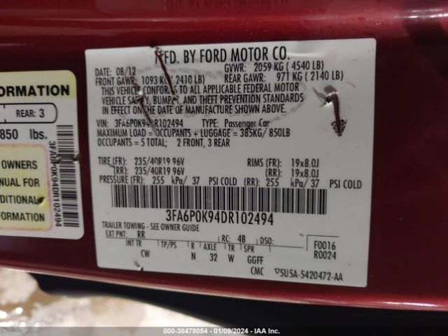 Photo 8 VIN: 3FA6P0K94DR102494 - FORD FUSION 