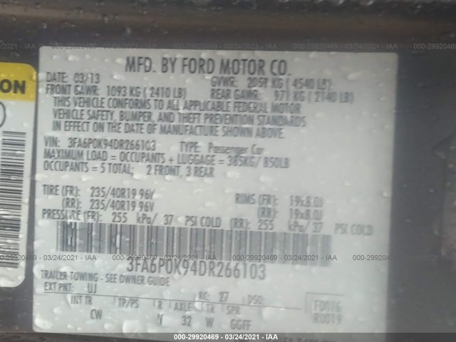 Photo 8 VIN: 3FA6P0K94DR266103 - FORD FUSION 