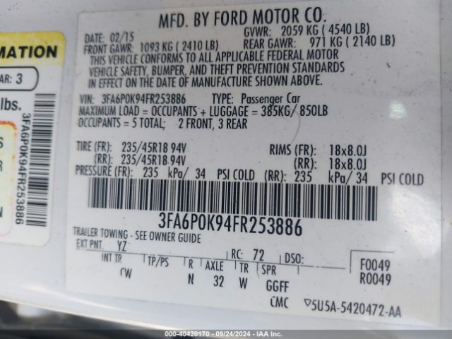 Photo 8 VIN: 3FA6P0K94FR253886 - FORD FUSION 