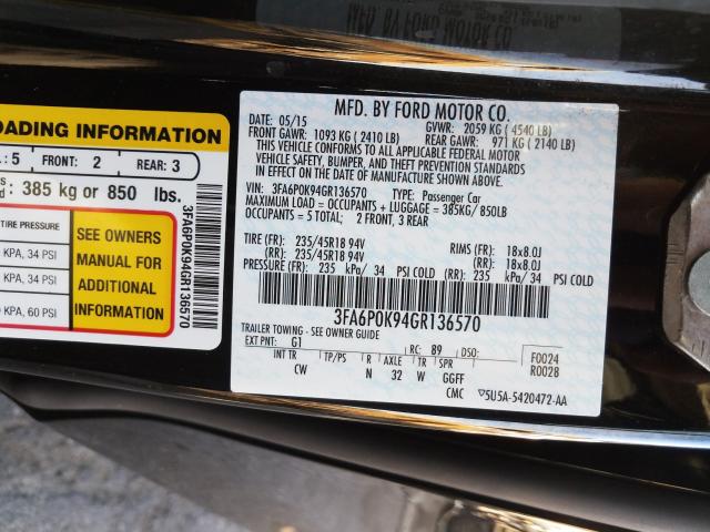 Photo 9 VIN: 3FA6P0K94GR136570 - FORD FUSION 