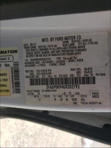 Photo 9 VIN: 3FA6P0K94GR202793 - FORD FUSION TIT 