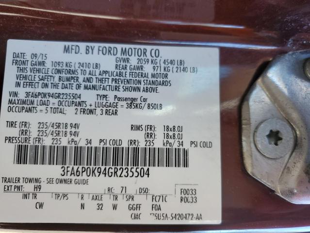 Photo 11 VIN: 3FA6P0K94GR235504 - FORD FUSION TIT 