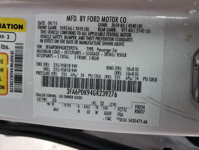 Photo 11 VIN: 3FA6P0K94GR239276 - FORD FUSION 