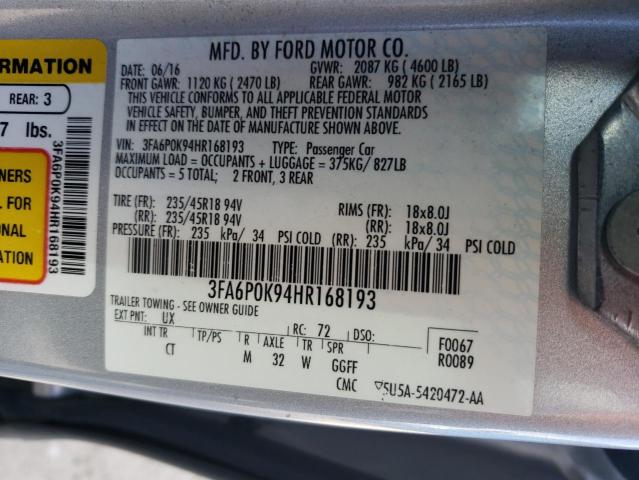 Photo 11 VIN: 3FA6P0K94HR168193 - FORD FUSION 