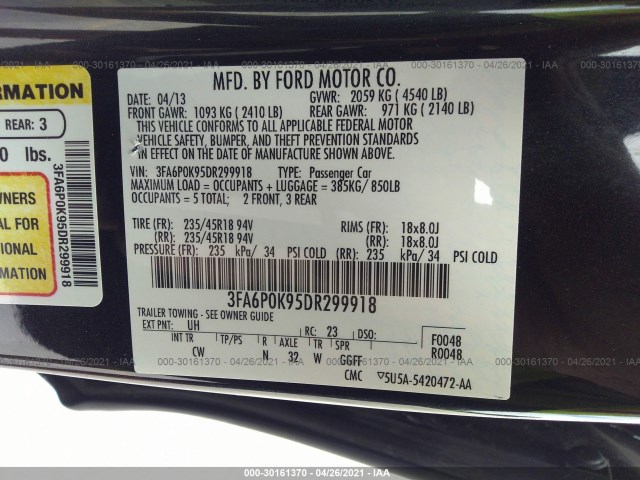 Photo 8 VIN: 3FA6P0K95DR299918 - FORD FUSION 