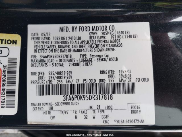 Photo 8 VIN: 3FA6P0K95DR317818 - FORD FUSION 