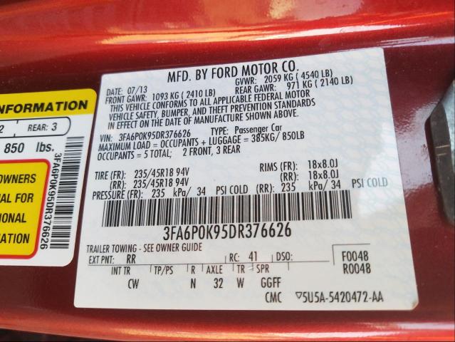 Photo 9 VIN: 3FA6P0K95DR376626 - FORD FUSION TIT 