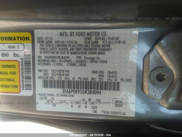 Photo 8 VIN: 3FA6P0K95DR384094 - FORD FUSION 